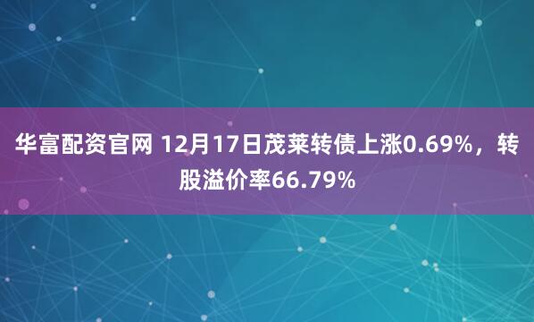 华富配资官网 12月17日茂莱转债上涨0.69%，转股溢价率66.79%