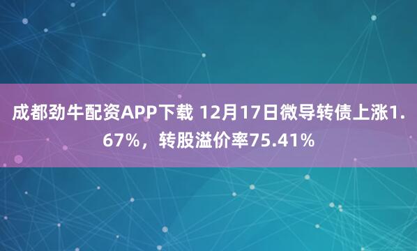 成都劲牛配资APP下载 12月17日微导转债上涨1.67%，转股溢价率75.41%